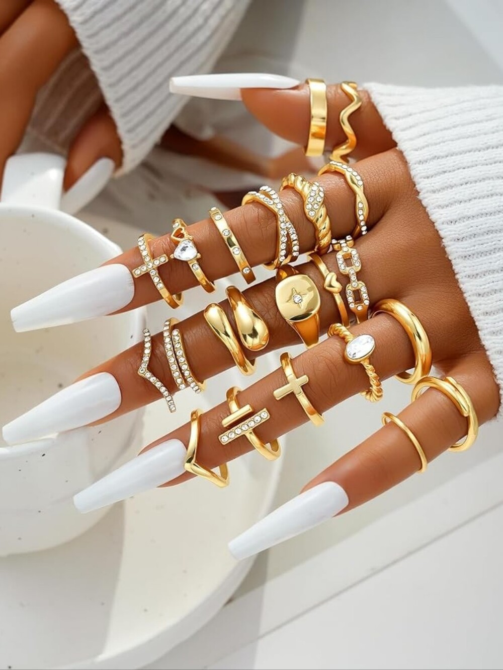 Gold Stackable Rings Set Gold Plated - Picture 5 of 9